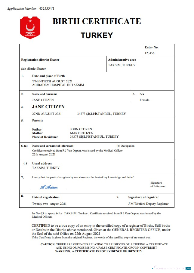 Download Turkey birth certificate in Word and PDF format Photoshop template